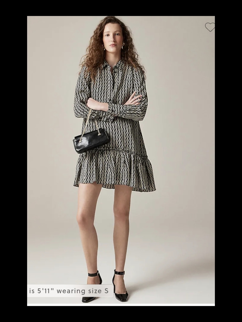 J CREW Printed Long-Sleeve Ruffle Hem Dress - Black & White  NEW!